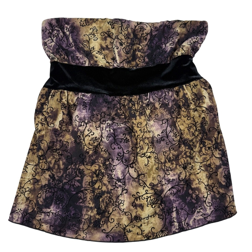 VTG Y2K Vanity Purple Gold Filigree Velvet Burnout Babydoll Tube‎ Top  S